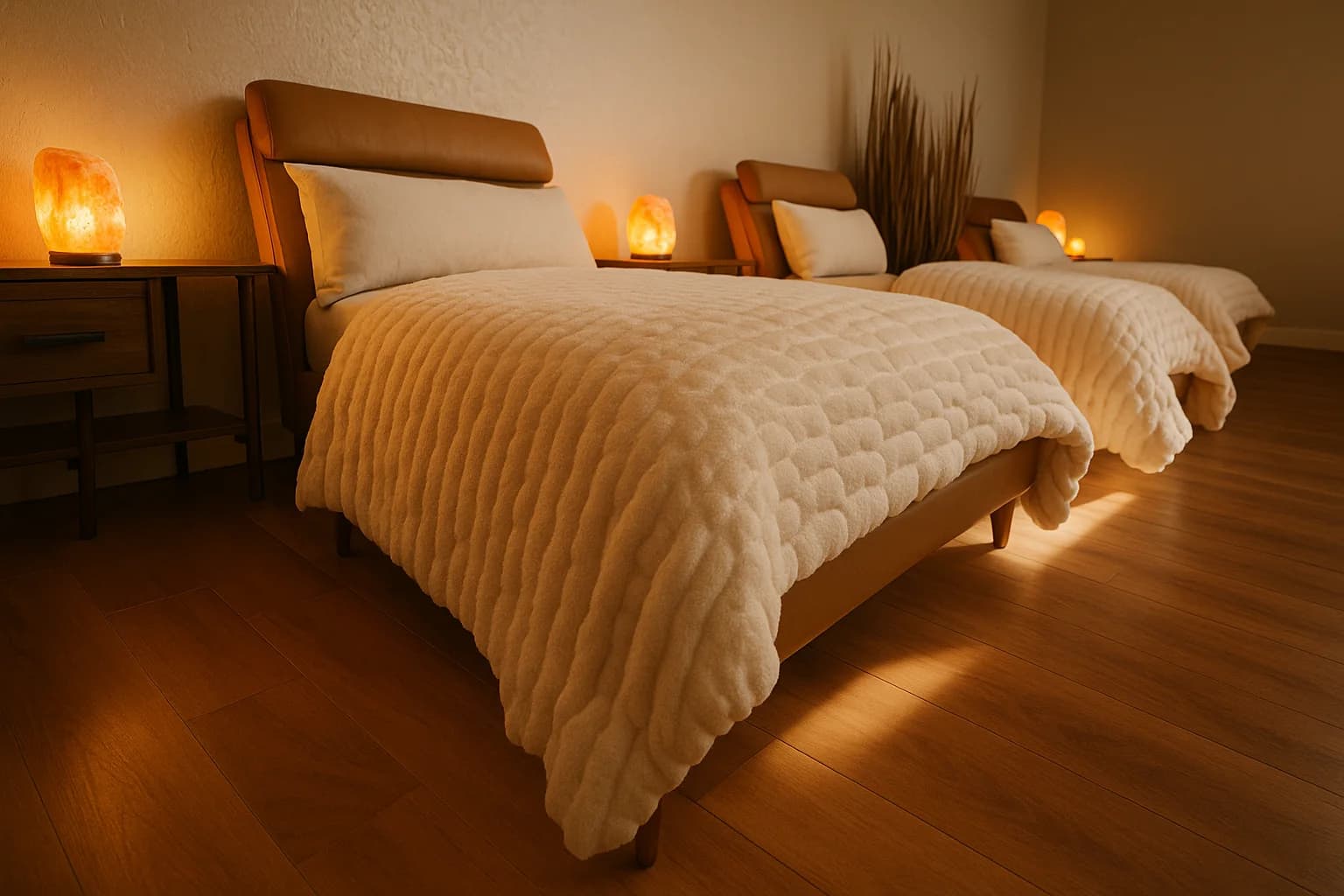 IV lounge with salt lamps and blankets