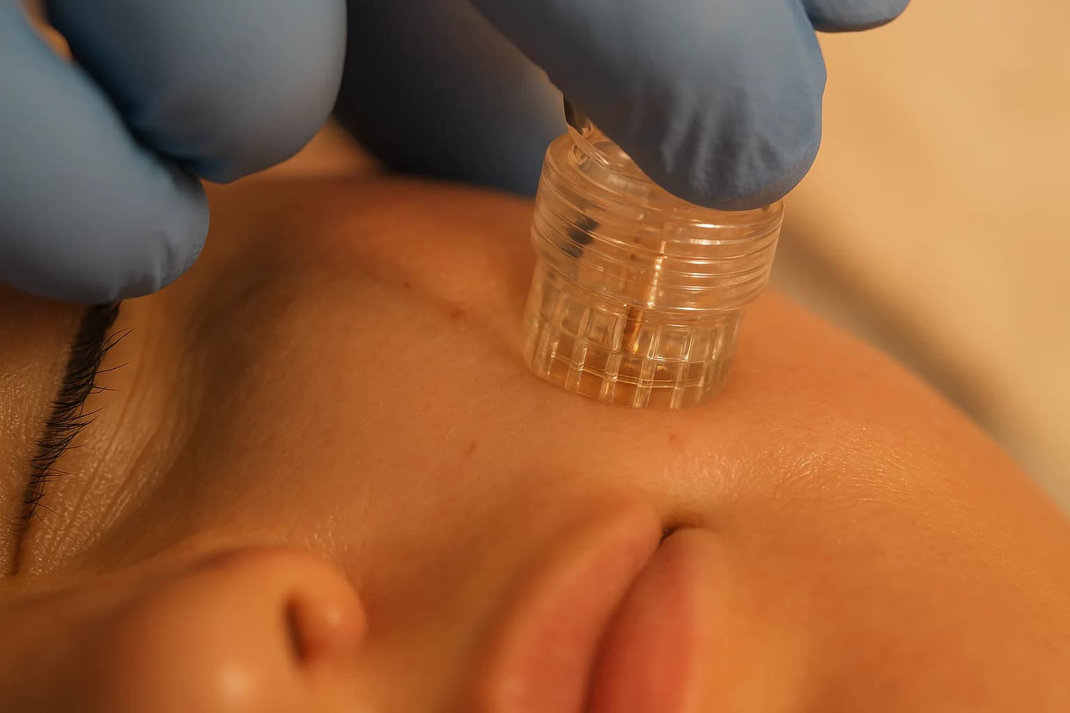 Microneedling treatment in progress