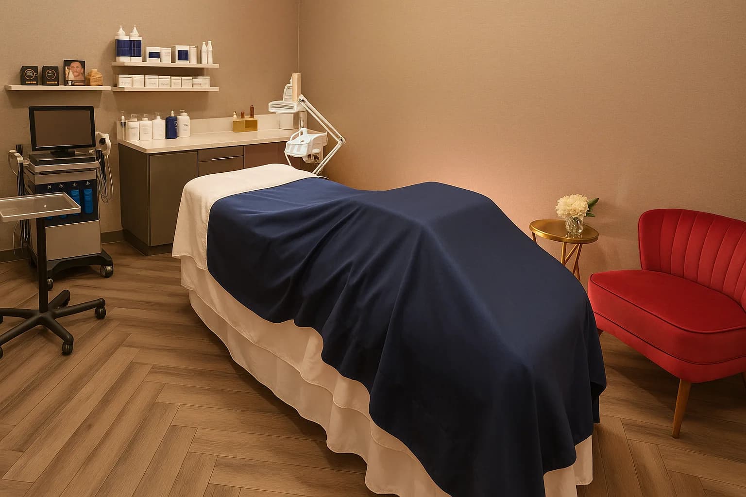 Treatment room with warm accent lighting